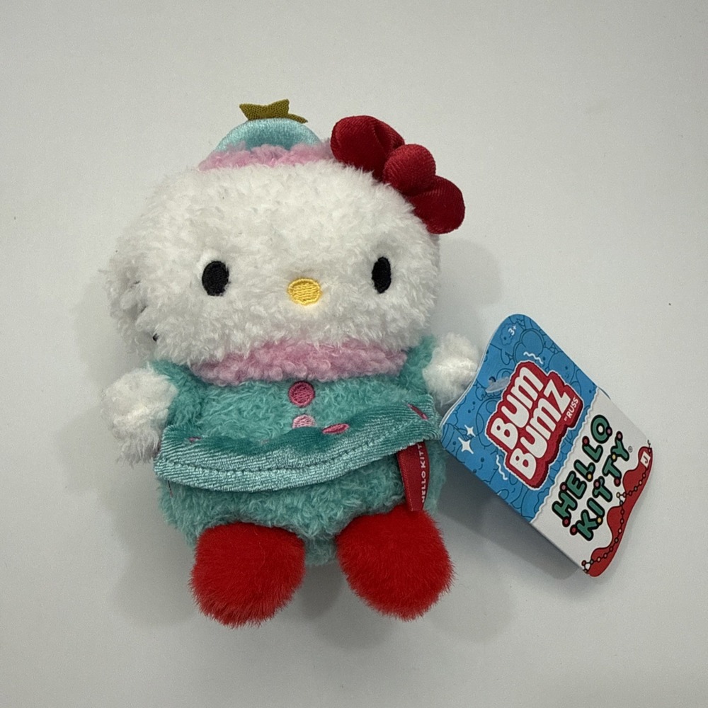 NEW BUM BUMZ By Russ HELLO KITTY Christmas Tree 4.5" Holiday Plush 2025 Jazwares